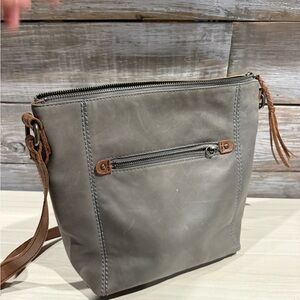The Sak Gray Leather Crossbody Bag